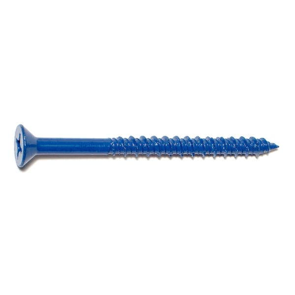 Masonry Screw, 1/4" Dia., Flat, 3 1/4 in L, Steel Blue Ruspert, 100 PK